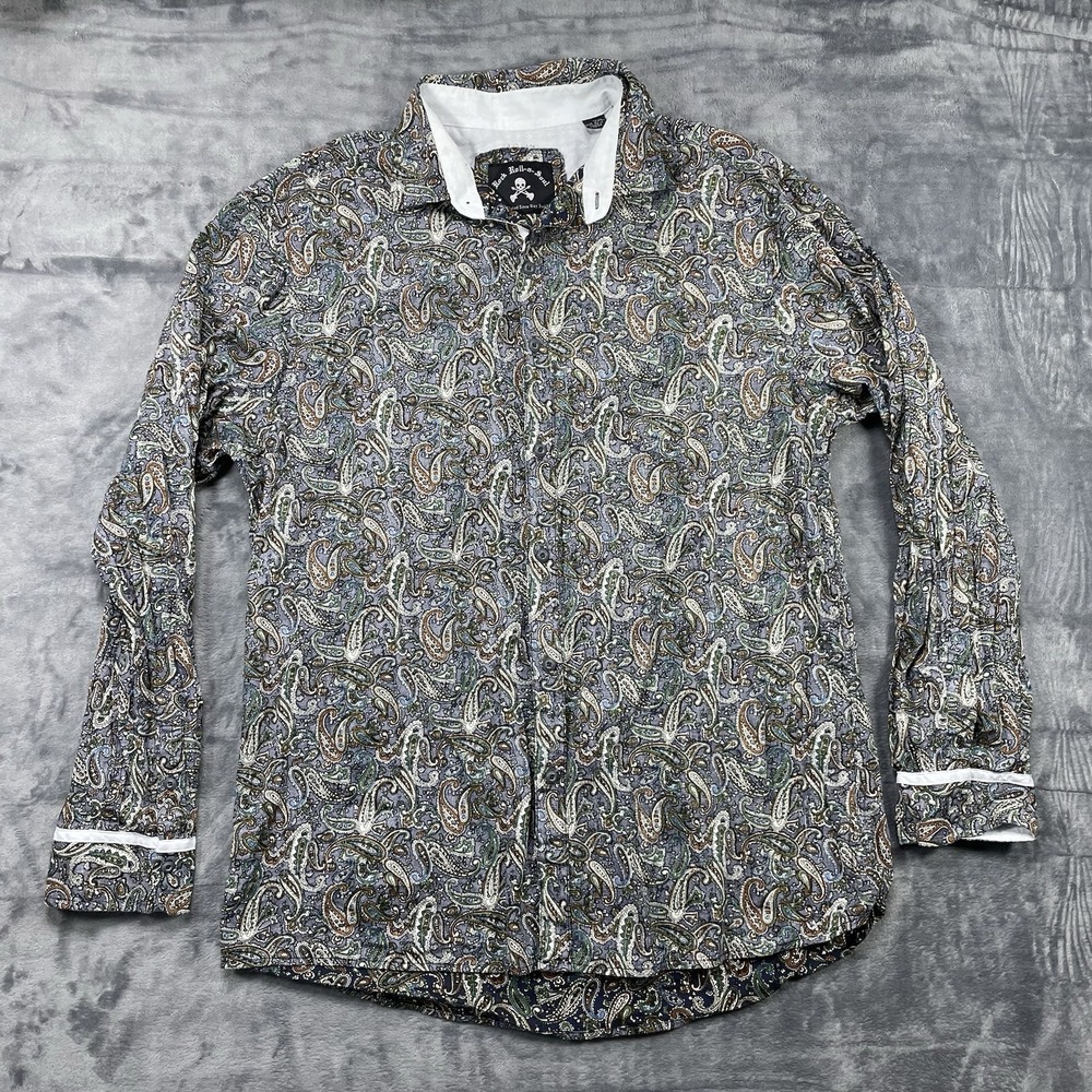 Rock Roll n Soul Mens 2XL Paisley Button Down Shirt Rocker Style Contrast Trim